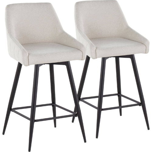 Hannah 26" Swivel Counter Stool in Black Metal & Cream Fabric w/ Black Footrest (Set of 2)